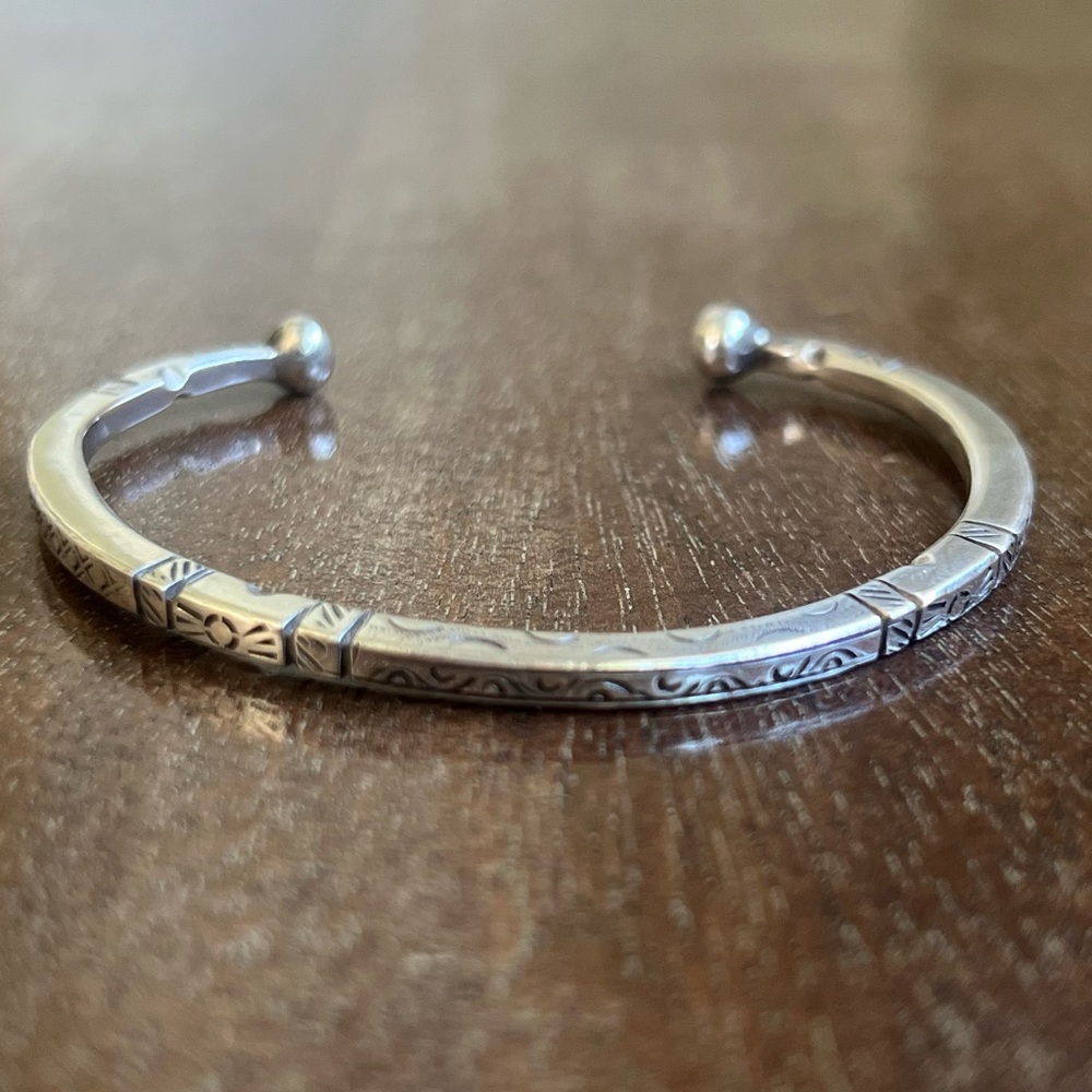 Bali 925 Silver Engraved Stackable Cuff Bracelet - image 1
